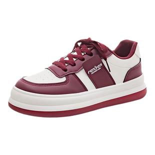 人本板鞋女款2025春秋新款新年红色厚底百搭休闲运动小白鞋面包鞋