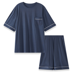 夏季短袖睡衣男士莫代尔薄款圆领新款男款夏款宽松家居服两件套装