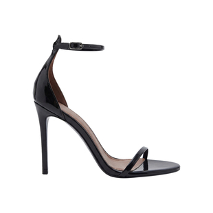 MANGO性感细跟一字带凉鞋女黑色露趾百搭高跟鞋夏季新款一字扣带