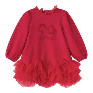 笛莎童装女童连衣裙冬季新款儿童女孩宝宝加绒卫衣裙公主红色新年