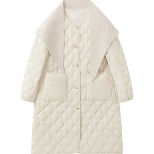 播长款几何绗线羽绒服女冬季长外套搭配羊毛围巾DDS4RD5231