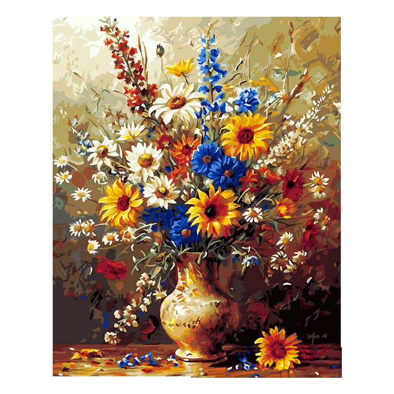 数字油画diy填充 手绘手工填色diy涂色解压装饰画花卉油彩画 繁花