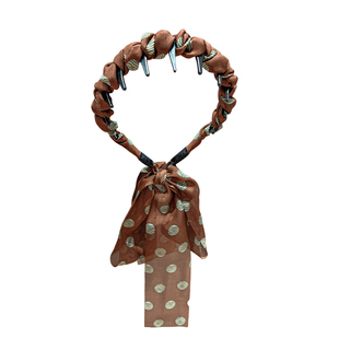 咖色波点飘带带齿发箍女款夏天日常外戴绑发一体高颅顶头箍头饰