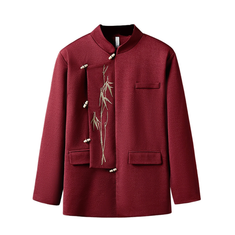 男士红色订婚结婚礼服新款男装西装中山装新中式外套男冬季加厚潮