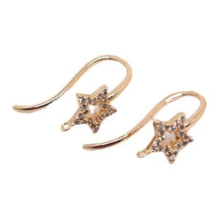 18K包金镶锆石五角星耳钩手工diy耳饰配件铸铜带吊耳勾耳环材料
