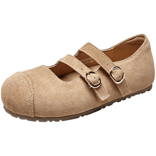 意尔康真皮丑萌勃肯鞋女2026春新款内增高复古一字带休闲玛丽珍鞋