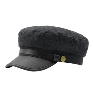 帽子男春秋大头围封口平顶帽百搭英伦复古船长鸭舌帽PU皮学生帽女