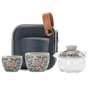 青花瓷茶壶单个盖碗家用手抓壶陶瓷玻璃小号泡茶器不烫手功夫茶具