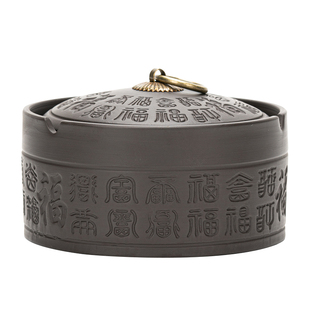 带盖紫砂烟灰缸高档大号百福烟缸烟盅烟灰盒复古家用办公防飞灰