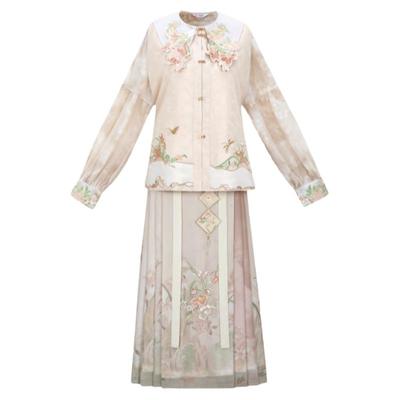 花朝记｜春意蔓延｜中长马面裙汉服元素贴布绣比甲国风娃娃领衬衫