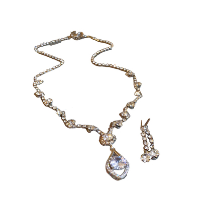 超闪水滴耳钉项链礼服配饰颈链