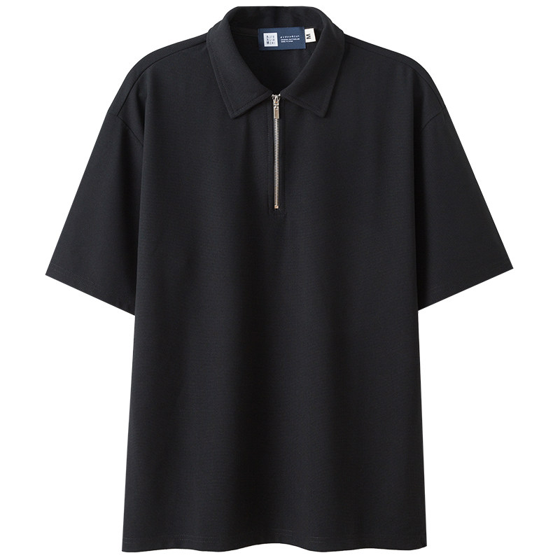 九六致原创夏日纯色宽松拉链短袖高级感polo衫男式翻领T恤轻熟风