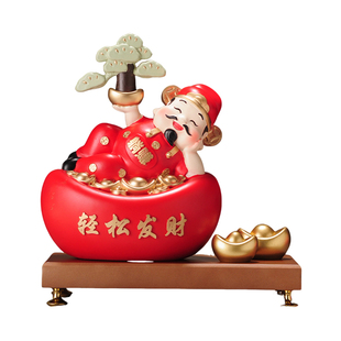 青松发财财神爷摆件开业礼物客厅玄关电视柜店铺高档乔迁新居礼品