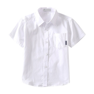 儿童短袖白色衬衫男童白衬衣纯棉男孩女童礼服演出服小学生校服夏