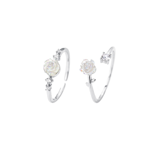 白玫瑰花朵纯银闺蜜款戒指女一对小众设计轻奢山茶花姐妹二人对戒