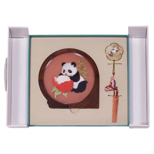 送老外中国特色礼物荔枝熊猫礼品双面绣摆件非遗工艺品刺绣伴手礼