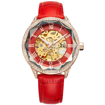 DAVENA机械女表镶钻红色本命年