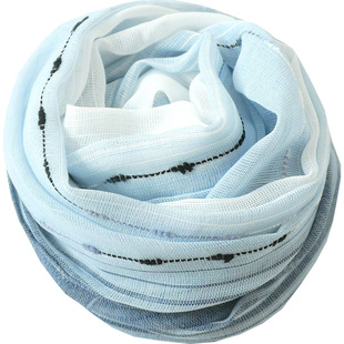 清河 渐变蓝白色棉麻围巾女 日系素色百搭条纹春秋长款丝巾披肩