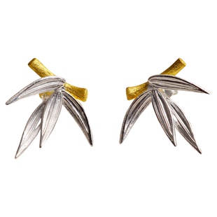 925银立体竹叶耳钉 竹影清涟国风耳饰简约小众设计感耳钉气质配饰