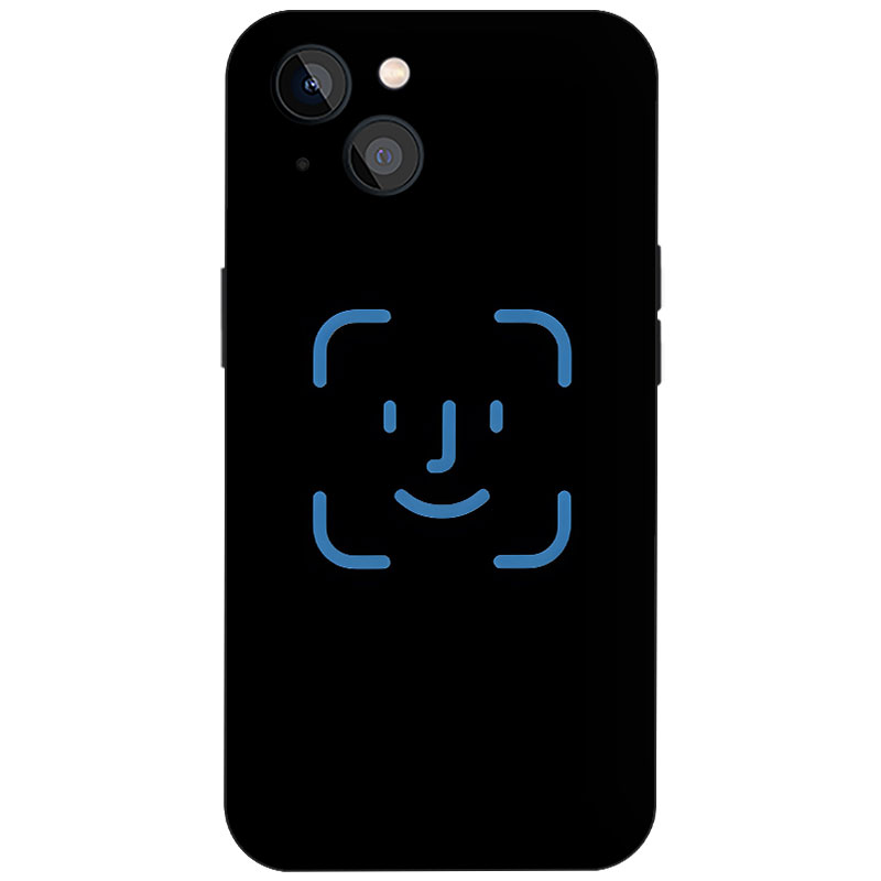 黑底蓝色人脸扫描框笑脸 ins简约趣味创意线条手机壳适用iPhone17苹果16小众青年磁吸磨砂硅胶全包防摔保护套