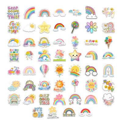 50张可爱彩虹太阳花防水贴纸