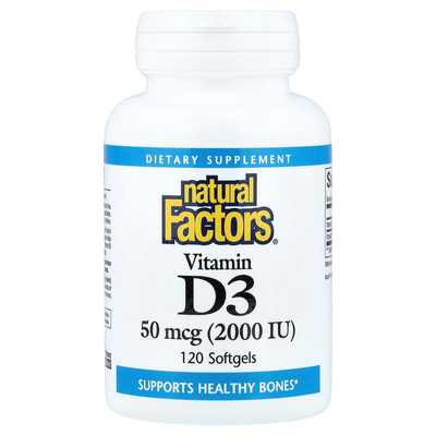NaturalFactors维生素D3保护骨骼健康肌肉促进钙维持骨密度
