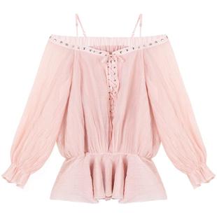 KEIKO 铆钉绑带一字露肩连衣裙25早秋温柔气质粉色肌理感吊带短裙