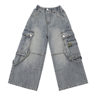 男童裤子2026春装新款儿童韩版老爹裤大口袋工装中大童牛仔裤童装