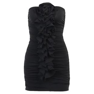 Ahagaga 高级感立体花朵抹胸气质欧美短裙性感包臀缩褶高腰连衣裙