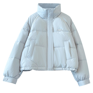 美拉德棕咖色立领短款羽绒服女士2025冬季新款加厚保暖面包服外套