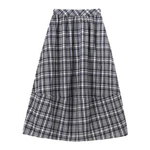 THESOONG/经纬定格 复古交织线条格纹肌理弹力显瘦花苞半身裙6632