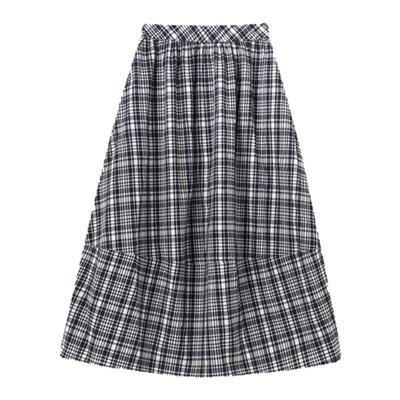 THESOONG中腰格纹花苞半身裙