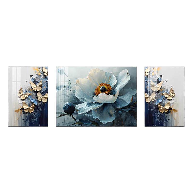 现代简约客厅装饰画轻奢高级感北欧挂画花卉沙发背景墙壁画三联画