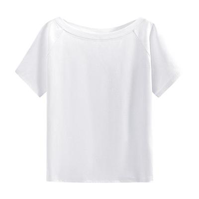 班尼路白色斜肩短袖T恤女春夏新款纯欲辣妹露肩宽松慵懒百搭上衣N