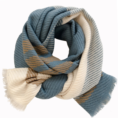 日系拼色几何保暖围巾女