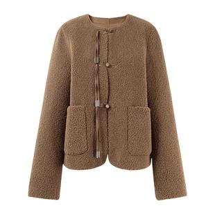 秋水伊人奥莱复古国风仿羊羔毛皮草2025冬季女装圆领保暖厚实外套