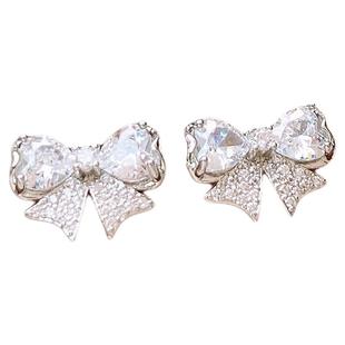 银色满钻蝴蝶结耳钉女轻奢高级感气质大气耳饰精致小巧耳环巨好看