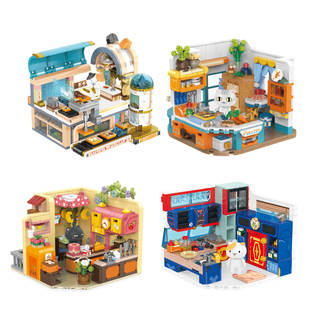 inbrixx积乎如果历史是一群喵瓜子乌龙厨房系列场景积木玩具摆件