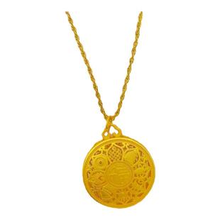 沙金八宝罗盘项链女款高档百搭仿真黄金色平安锁吊坠加长版毛衣链