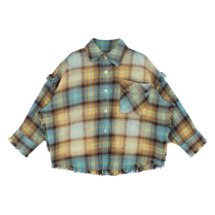 大耳象女童毛须边格子衬衫2026春季新款宝儿纯棉休闲百搭长袖外套