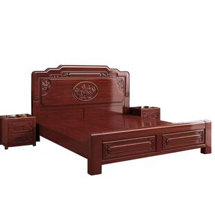 新中式实木床红檀色榫卯雕花明清古典主卧双人床1.8米