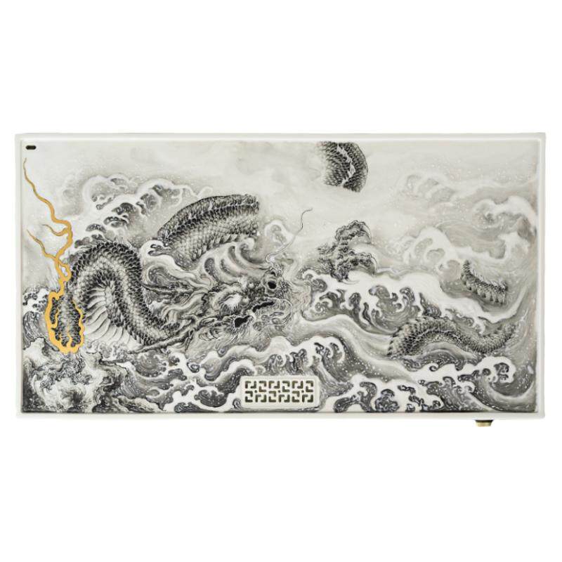 仿古墨彩龙腾四海长方茶盘