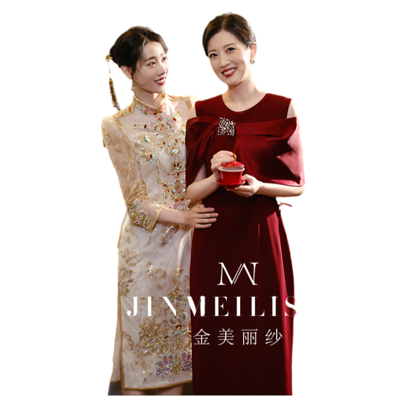 妈妈装礼服女2025新款酒红色高级感小众婚宴喜婆婆连衣裙修身显瘦
