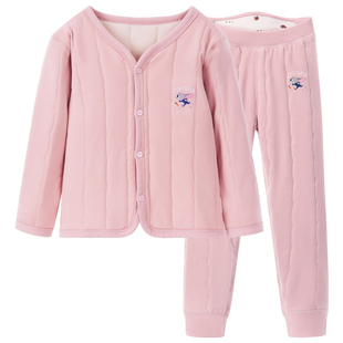 迪士尼童装女童保暖衣裤2025新款女孩秋冬款加绒夹棉羊毛保暖睡衣