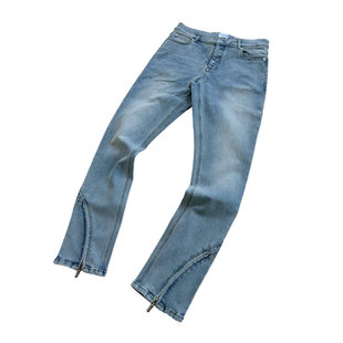 RHUDE FAR.ARCHIVE 曲线裁剪弯刀裤脚拉链高街牛仔裤做旧长裤子