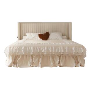 法式轻奢奶油风布艺床网红床主卧实木框架床绒布北欧软包复古婚床