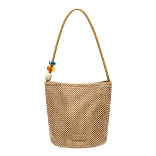 百丽包包女编织海边度假单肩手提草编水桶包明星同款X7304BX5