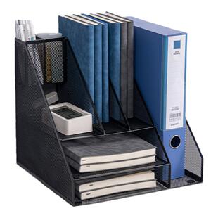 得力金属文件收纳架桌面置物架办公用品大全文件收纳盒办公室三层文件架多功能A4文件框资料架文件夹收纳架