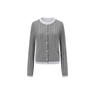 ODTD假两件撞色羊绒针织开衫