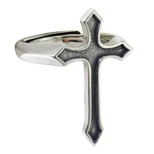 十尚美地宝架 925银复古罗马戒指男款欧美个性十字架指环手指饰品